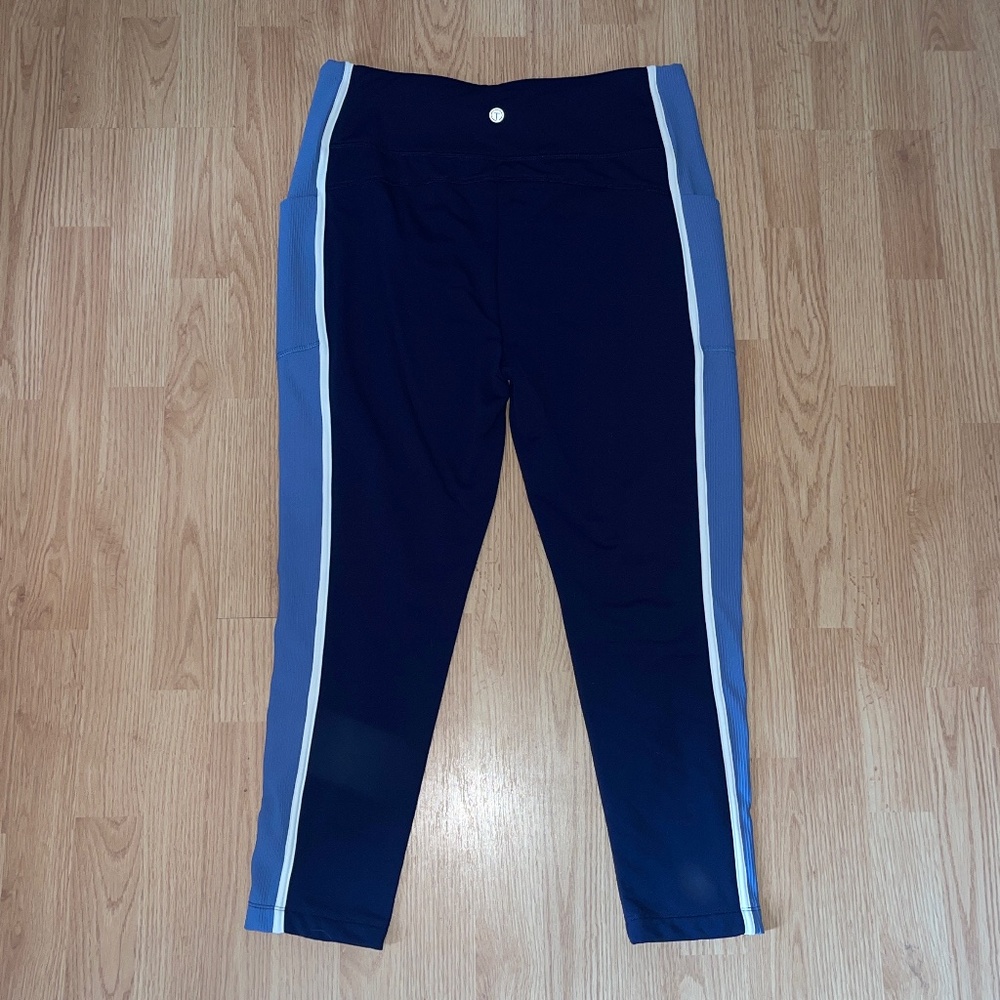 T By Talbots Indigo Blue Luxe Fleeceback Colorblock Full Length Leggings SizeXLP - Picture 9 of 11